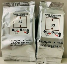 2 Pack Original Genuine OEM Lexmark 32 Black & 33 Color Printer Ink Cartridges picture