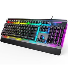 Gaming Keyboard, USB Wired Computer Keyboard, 15-Zone RGB Illumination, IP32 ... picture