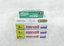 Blank Media Lot Of 5 Memorex CD-RW CD-R Pack Maxell DVD+R 5 Packs Factory Sealed picture