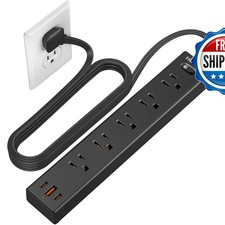 HOPOW QV560-CU 6FT 1700J Surge Protector Power Strip 5AC 1A2C Flat Plug picture