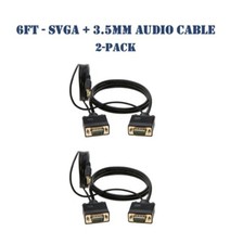 6FT SVGA Video Cable + 3.5mm Audio Aux Jack M/M PC Display Monitor Cord - 2-Pack picture