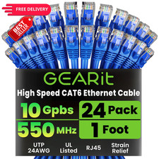 GEARit Cat6 Patch Cables Cat 6 Ethernet Cable 1 ft 24-Pack Blue 1 Foot, picture