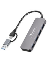 2 in 1 USB A & USB C Hub, 4 Port USB 3.0 Hub with 5Gbps High Speed Data Trans... picture