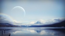 Landscape mountains water sky art nature calm waters Custom Gaming Mat Desk picture