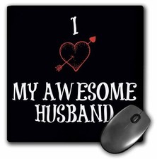 3dRose I Love My Awesome Husband, red heart, black background MousePad picture