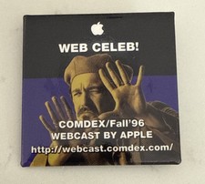 RARE Vintage Apple Computer Web Celeb Pin Back Macintosh Multimedia 1996 picture
