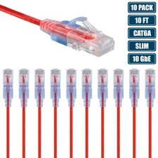 10x 10FT CAT6A RJ45 Ethernet LAN Network Patch Cable Slim Cord 30AWG Router Red picture