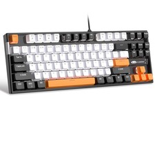 75% Mechanical Gaming Keyboard Yellow Switch LED White Backlit 87 Keys Black picture