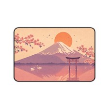 Cherry Blossom Mount Fuji Desk Mat | Japanese Torii Sunrise Mousepad picture