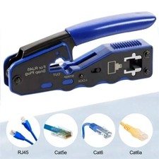 RJ45 Pass Through Crimp Tool - Strips Cuts Crimps Cat5 Cat5e Cat6 Connectors picture