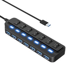 7Port USB 3.0Hub with Individual LED Switches High Speed 5Gbps for PC Mac Laptop picture