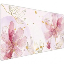 Pink Floral Desk Mat 35.4x15.7 Inch XXL Mouse Pad NonSlip Waterproof New picture