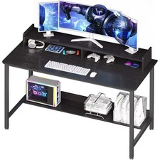 WOODYNLUX Black Computer Desk 32in with Monitor Stand Shelf and Bottom Storage picture