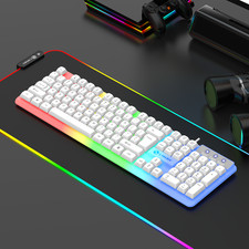 RGB Backlit Gaming Keyboard 104 Keys Spherical Keycaps Ergonomic USB Wired PC picture