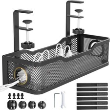 Under Desk Cable Management Tray No Drill Mesh Wire Organizer Clamp White USA picture