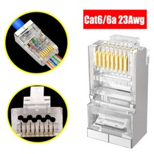 100pcs RJ45 Connector Cat6a Cat6 Pass Through 23AWG Shielded RJ45 Network Ends picture