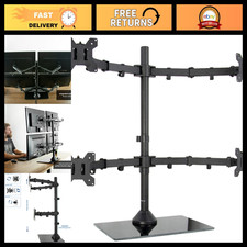 Adjustable Quad Monitor Desk Stand Mount - Free Standing Heavy Duty Glass Base, picture