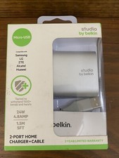 Studio by Belkin 2-Port Home Charger +Cable  Micro-USB Cable, Silver for Samsung picture