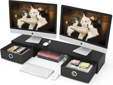 Dual Monitor Stand Riser with Two Drawers, Extra Large Storage Monitor picture