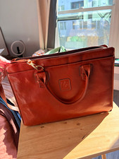 Daniel Juanes Brown Leather Laptop Briefcase Solid w/ Adjustable Shoulder Strap picture