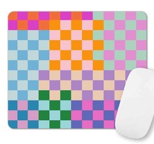 Cute Colorful Checkered Mouse Pad, Retro Purple Pink Blue Green Mousepad, Square picture