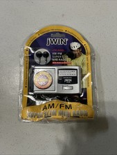 jWIN AM / FM Super Slim Mini Radio with Built-in Speaker + Earphones New picture