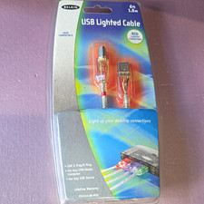 Belkin USB A to USB B Cable 6ft Red/Clear Lighted Connectors F3U144-06-RED picture