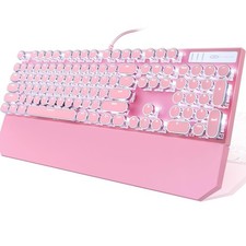 Camiysn Typewriter Style Mechanical Gaming Keyboard, Pink Retro Punk Gaming K... picture