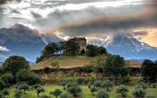Landscape trees hills abandoned old building house sky Custom Gaming Mat Desk picture