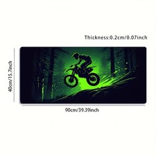 1 Extra-Large Gaming Mouse Pad, Fluorescent Green Motorcycle Rider Forest Off- picture