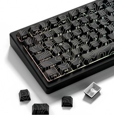 134 PCS Double Shot PBT Keyboard Keycaps Black Topographic Shine Through TKL picture