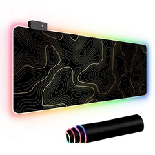 XL Black Gold Topographic Line RGB LED Gaming Mouse Pad Keyboard Desk Mat picture