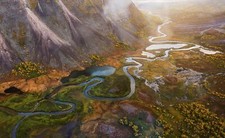 Landscape nature river mountains fall sunlight trees Custom Gaming Mat Desk picture
