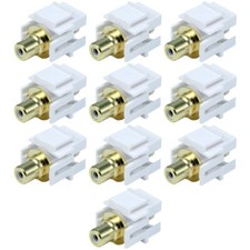 10 Pcs RCA Keystone Jack Insert Audio Video AV Coupler Wall Plate White Center picture