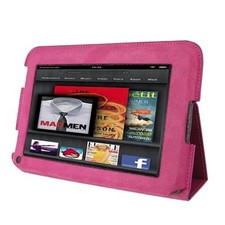 rooCASE for Amazon Kindle Fire 7 - Ultra-Slim Leather Folio Case (Magenta - Sing picture