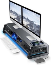 Vaydeer All-in-One Dual Monitor Stand Riser with 2 Drawers, 8USB Ports Black picture