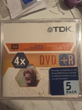 TDK RW Blank DVD+R 4x speed 4.7 GB 5 Pack with Cases - New Sealed Cases A90 picture
