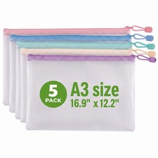 Mesh Zipper Pouch Bags Waterproof 16.9 x 12.2 5 Pack Colorful LLE-001 Aonweid picture