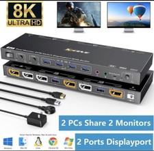 Kceve Voice Controlled Displayport KVM Switch 2 Monitors 2 Computers picture