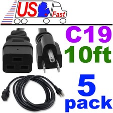 Lot5pk/pcs 10ft long C19~NEMA5-15P Server/PDU Power Cord/Cable/Wire 14awg 15A AC picture