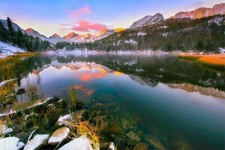Landscape nature lake mountains forest water reflection Custom Gaming Mat Desk picture