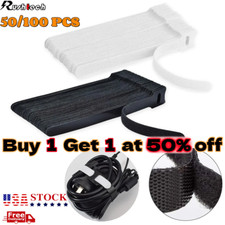 50-100 Cable Straps Black Wire Cord Hook Loop Ties Reusable Fastening Organizer picture