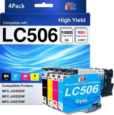 Brother LC506 Ink Cartridges 4-Pack BCMY MFC-J4355DW 4555 4557 BN Printer Chip picture