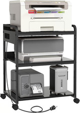3 Tier Printer Stand with Power Outlet Rolling Cart Wheels Storage Shelf Office picture