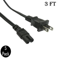 5 Pcs 3FT 18/2 Figure 8 Plug AC Power Cord Cable Slim 2-Prong 18AWG SJT Black picture