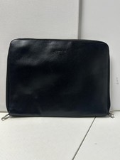 Coach Black Crossgrain Leather Zip-Around Tech Folio iPad Tablet Sleeve Case picture