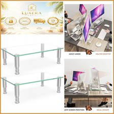 Monitor Riser 2 Pack Height Adjustable Tempered Glass Stainless Steel Legs Tilt picture