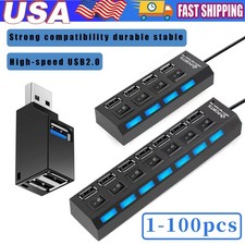 USB Hub 7 Port On/Off Switch High Speed Splitter AC Adapter Cable PC Laptop Lot picture