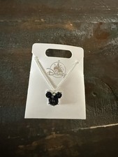 Disney Parks Mickey Mouse Ears Icon Black Crystal Necklace picture