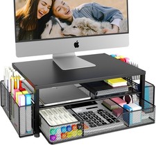 2-Tier Monitor Stand Riser w/ Drawer | Desk Organizer & Laptop Stand – Black picture